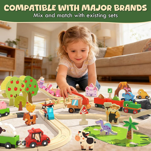 Set 2-4 Set 3 4 5 6 Lehoo Castle Wooden Train for Toddlers - Wooden Train Track for Kids, Farm Animal Train Toys