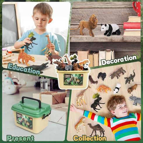 57x38.5Jumbo Mat,12PCS Playset FRUSE Safari Animals Figures Toys w/ Play Realistic Jungle Wild Zoo Animals Figurines