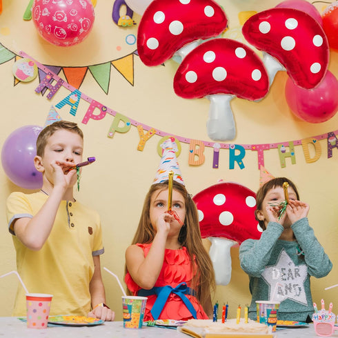 6PCS Large-Mushroom-Balloons Super Red Mushroom Balloons Red Foil Video Game Mushrooms Balloon Birthday Party