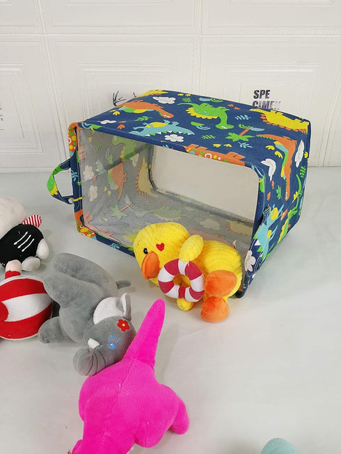 Kids Storage Basket with Blue Dinosaur Pattern, Rectangle Laundry Hamper, Baby Toys Storage Box with Handles for Boys