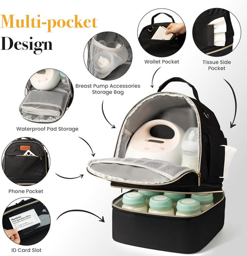 CarryWise S1 S2, 10 Packs Large Breast Pump Bag for Spectra Double Layer Removable Breast Milk Cooler Bag with Gel Ice