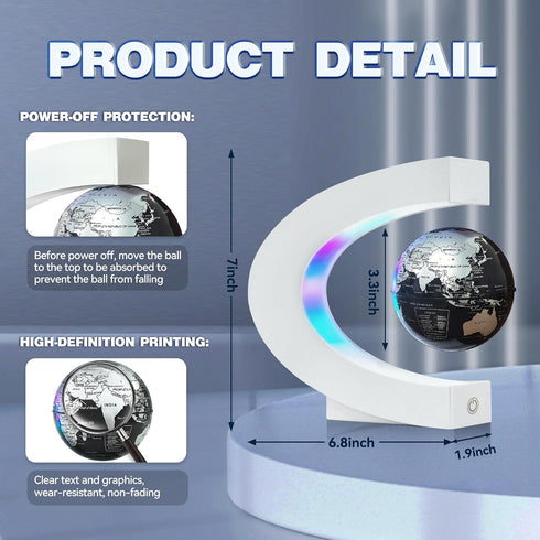 Flagest Magnetic Levitating Globe with LED Light, C Frame Floating World Globe Lamp, Cool Gadgets for Men Boys