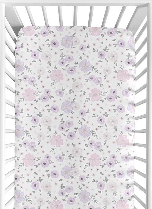 Sweet Jojo Designs Fitted Baby Jersey Crib Sheets (Purple/Grey Boho Floral) for