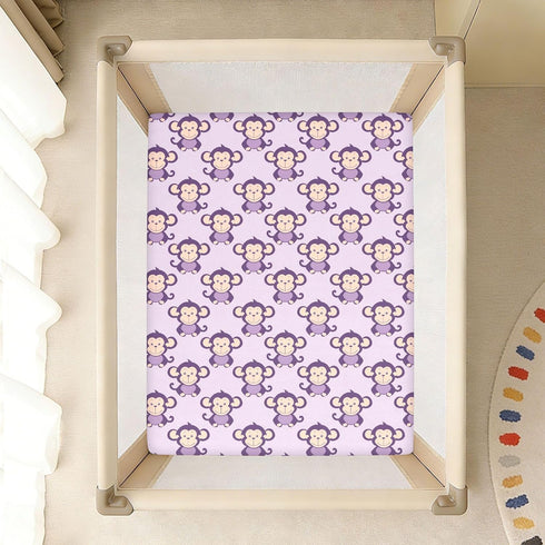 miaozhen 1 Pack 52x28 Cotton Baby Crib Sheets for Boys Girls Ultra Soft Violet Animal Monkey Toddler Bed Sheets
