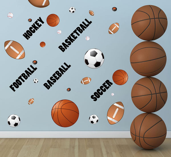 Sports Wall Decor for Boys Room - Mural Stickers, Children's Wall Decals for Soccer, Baseball, Basketball Art