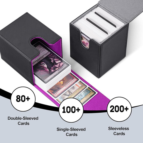 Set) ZLCA Card Deck Box for Trading Cards,PU Leather Magnetic Card Storage Box Fits for TCG CCG Magic Game Cards(Black