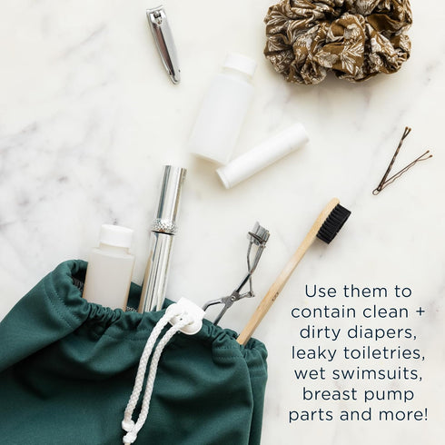 Set 3 Esembly Ditty Bag Trio - Reusable Waterproof Wet Bags for Cloth Diapers, Swimsuits, Toiletries, and Snacks