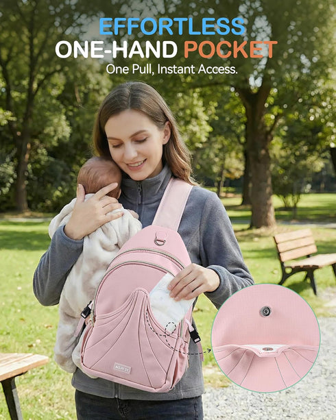 Pack 2 AGPTEK GPTEK Diaper Sling Bag, Small Crossbody Bags for Mom with Insulted Pockets & Water Bottle Holder