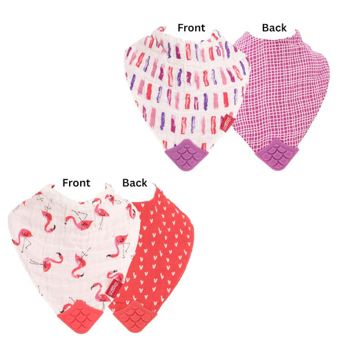 2Piece 2 Count (Pack 1) Nuby Muslin Bandana Bib with Teether, Colors May Vary