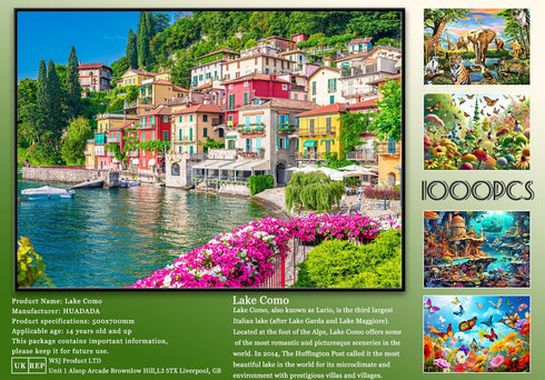 Jigsaw Puzzles for Adults - 1000 Piece Puzzle of Italy Famous Scenery - Lake Como