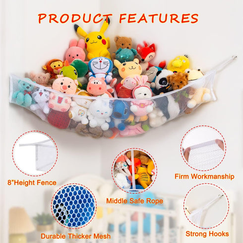 Large Stuffed Animal Net Hammock - Toy Organizer for Plushies Hanging Holder for Organizing Teddy and Squishmallow
