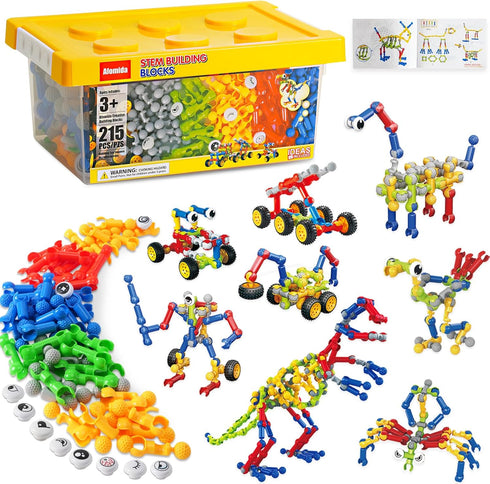 Afomida 215 PCS Creative Building Blocks Playset Toy - Featuring Storage, Includes Dinosaur,