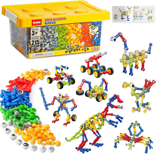 Afomida 215 PCS Creative Building Blocks Playset Toy - Featuring Storage, Includes Dinosaur,