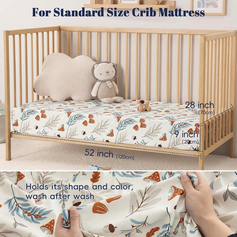 3 Pack 28x52 Inches PHF Soft Leaf&Mushroom Crib Sheets Fitted, Comfy Breathable Baby Sheets for Boys Girls, Fits
