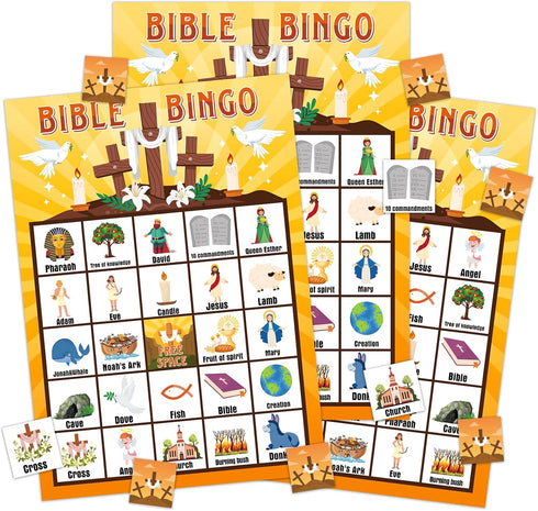 FLYAB Bible Bingo Game - Christian Bingo for Kids & Adults, 26 Players, Family Vacation Activities