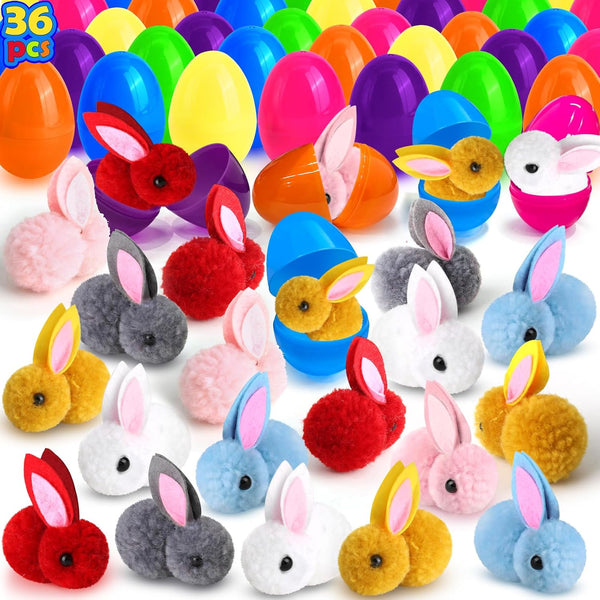 36 Pack Easter Eggs Fillers with Bunny Plush, Easter Basket Stuffers for
