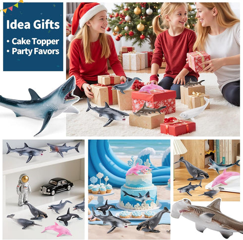 10PCS 5-6" Sea Animal Toys for Toddlers, Bath Ocean Animal Whale Shark Figurines Toys for Kids, Cake Toppers Birthday