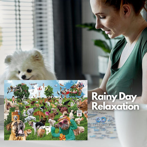 Pooping Puppies Park Party 1000 Piece Puzzle for Adults - Funny Dog Poop Gag Jigsaw Puzzles for Dog Lovers