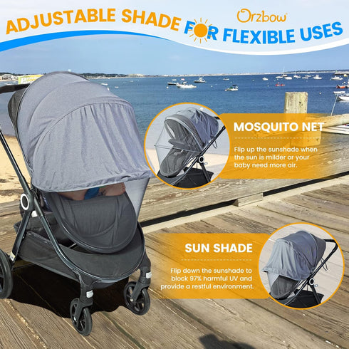 UPF50+ Orzbow Baby Mosquito Net with Sun Shade for Stroller, Universal Stroller Mosquito Netting Privacy Cover