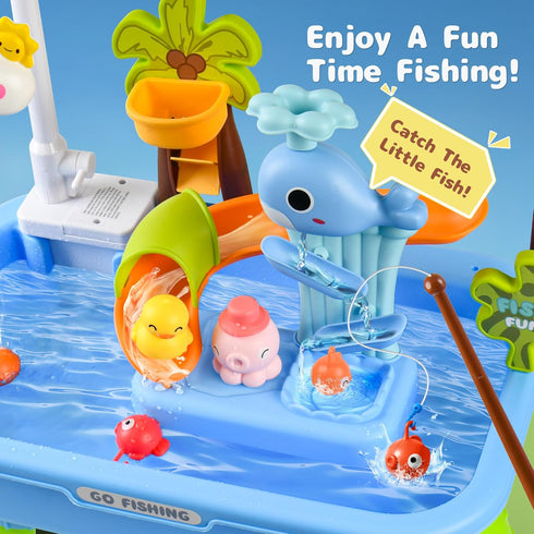 2026 3+ Upgraded Toddler Sand Water Table Toy with Electric Water Pump, Kids Sand Water with Faucet/Play Food