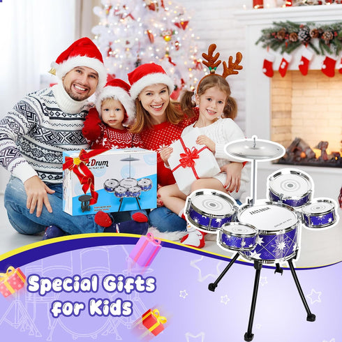 Drmukie Set 2-4 3 4 5 Upgraded Drum for Toddler Toy Ages Kids Jazz Drums Kit with Stool Musical Instrument Toys