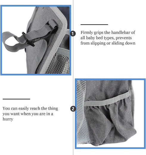 Large Gray Snowflake Hanging Diapers Bag and Crib Diaper Stacker, Nursery Hanging Organizer with Handlebar for Bedside