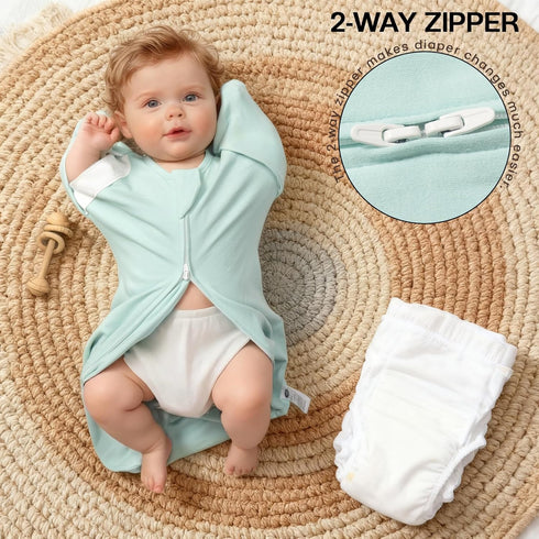 2 Pack Zipper,0.5 MEXXI Swaddle Baby Sleep Sack With Arms Up, Baby Transitional Swaddle with Double TOG
