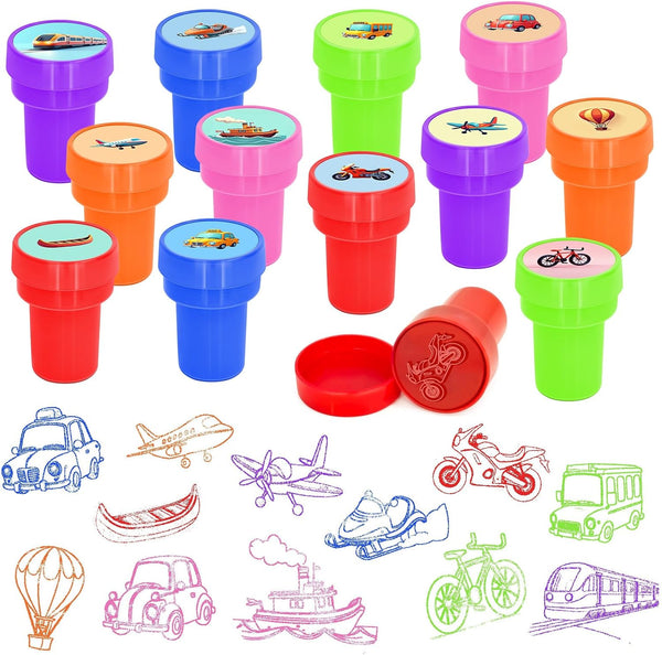 Cinrobiye 24 Pcs Transportation Stampers, Traffic Vehicle Stamp Set with Trucks Planes