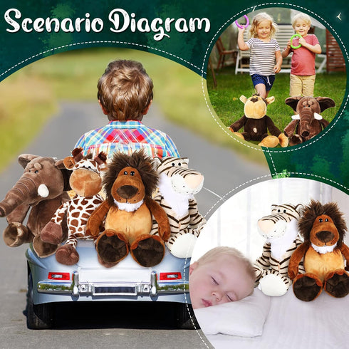 6 Set Zhanmai Pieces Safari Stuffed Animals Plush Jungle Toys for Boys Girls, Lion Elephant Zebra Giraffe Tiger Monkey