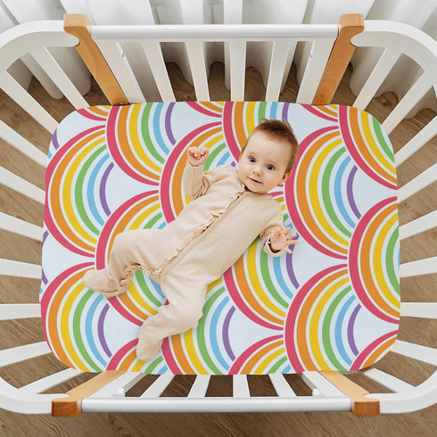 KICPOAY 39 27 Fitted Crib Sheets Colorful Rainbow Stretchy Portable Playard Sheets for Baby Toddler, Breathable Soft