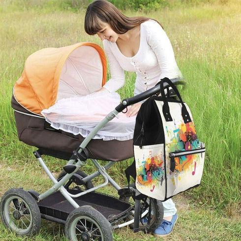 KHIRY Backpack Mummy Backpack Diaper Bag Nappy Baby Bag Abstract Music Themed Multifunction Changing Bags for Travel