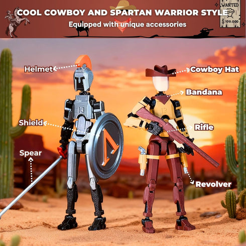 t13 Figure2-Pack 5.4 inchesAssembly 3D Dummy 13 13 Spartan and Cowboy Action Completed Printed Action Figure