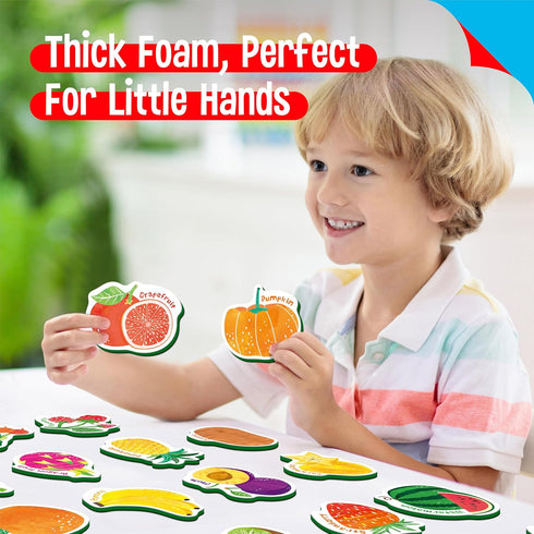 35 PCS Fruit & Vegetable Magnets, Adorable Magnetic Fruits Veggies Thick Foam Fridge Magnets Cute Educational Learning