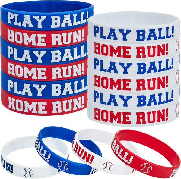 Baseball Silicone Rubber Bracelets, Baseball Wristbands for Gifts, Party Favors (24 Pieces)