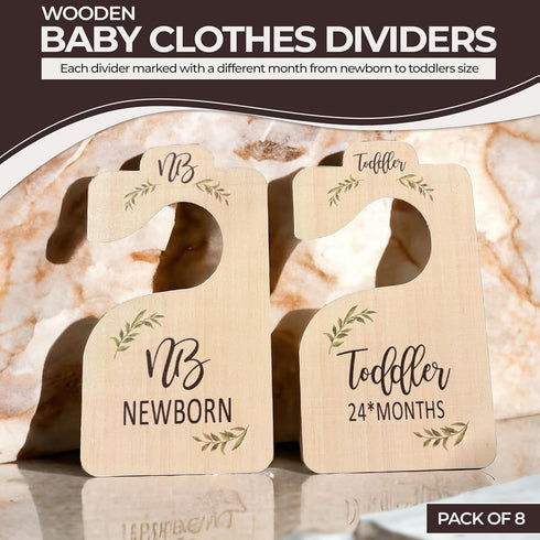 Solid Wooden Baby Clothes Dividers for Closet, Set of 8 Double-Sided for Newborn to 24 Months