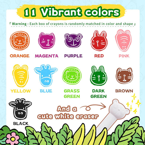 R&DLanci 11-colors Set 3+ Animal Crayons for Toddlers, Washable Crayon with Eraser & Drawing Paper, Non-Toxic Crayon