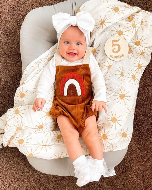 100% Set| Miaoberry Organic Cotton Baby Muslin Swaddle Blanket Golden Boho Sunrays| Gender Neutral for Boys