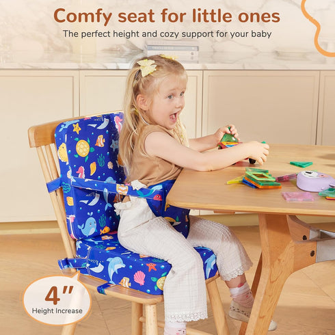 Toddler Booster Seat for Kitchen Chair, Non-Slip Bottom Dining Table Booster Seat with Backrest and Adjustable Straps
