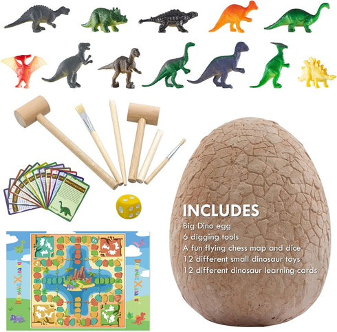 DoDoMagxanadu Dinosaur Egg Excavation Kit, Jumbo Dino Egg Dig Kit with 12 Different Dinosaurs for Kids