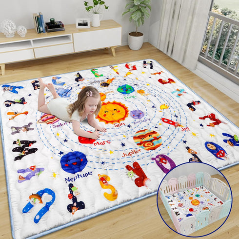 Mfmiudole 50"50" Solar System Baby Gyms Playmats for Playpen, Thicken ABC Alphabet Learning Mat Toddlers Padding