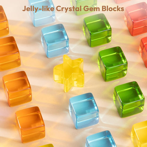 Set 24 3-6 Woodtoe Wooden Building Blocks for Kids, Rainbow & Christmas Tree Wood Frame - PCS Acrylic Gem Cubes
