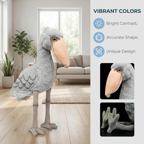 ZHONGXIN MADE 18.5inch Large Shoebill Plush Toy - Lifelike Stork Stuffed Animal, Cute Grey Shoebill Toy for Home