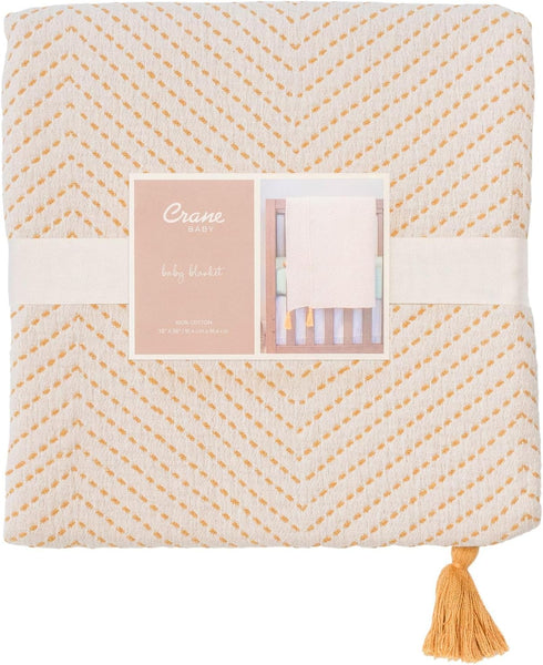 Crane Baby Marigold Chevron Blanket, Soft Cotton Nursery and Stroller Blanket, 100% Cotton, 36" x 36"