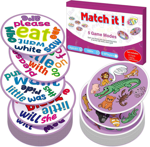 Edulok Memory Card Game, Kids Sight Word Piles Card Games, Animal Table Match