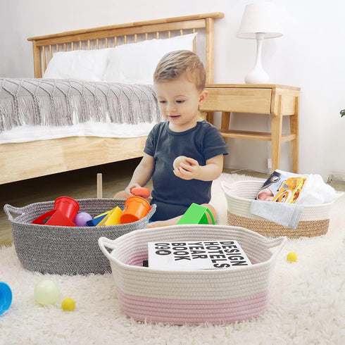 ABenkle Cotton Woven Rope Storage Basket, Decorative Cube Toy Bin with Handle for Dog Cat, Nursery Organizing, Empty