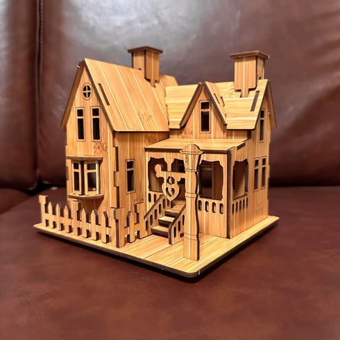MPIUET 3D 3D Wooden Puzzles for Adults Log Cabin DIY Wood Miniature House Building Model Kits for Teens Little House