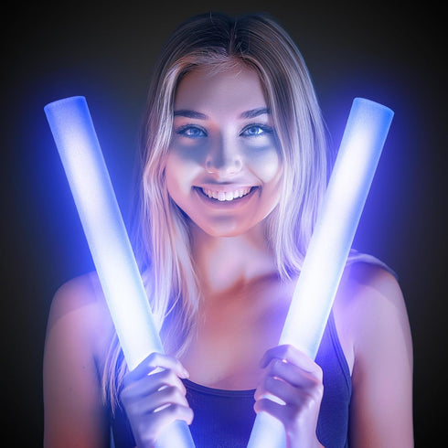 Fun Central LED Foam Sticks - 12 Pack, 16-Inch, 3 Light-Up Modes for Mardi Gras & St Patricks Day (Blue)