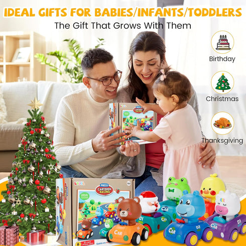 1-3, 6 Pack Set 6-9-12-18 1st 1-2 Press and Go Car Toys for Toddlers Birthday Gifts for Boys, Friction Powered Baby