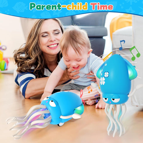 12-18 Tummy 1 2 3 4 5 6 Electric Dancing Octopus Light Music Suitable for Months Old Baby Toys, Kid Crawling Squid Toys
