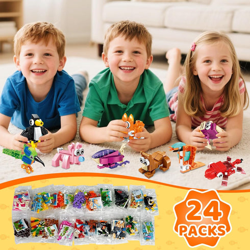 24 Pack Set, 6 8 10 12 Mini Animals Easter Building Block Toy Stocking Stuffers Classroom Prizes Goodie Bags Fillers